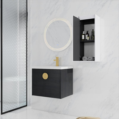Meuble-lavabo mural 24 po avec lavabo en céramique et armoire latérale, portes à fermeture en douceur
