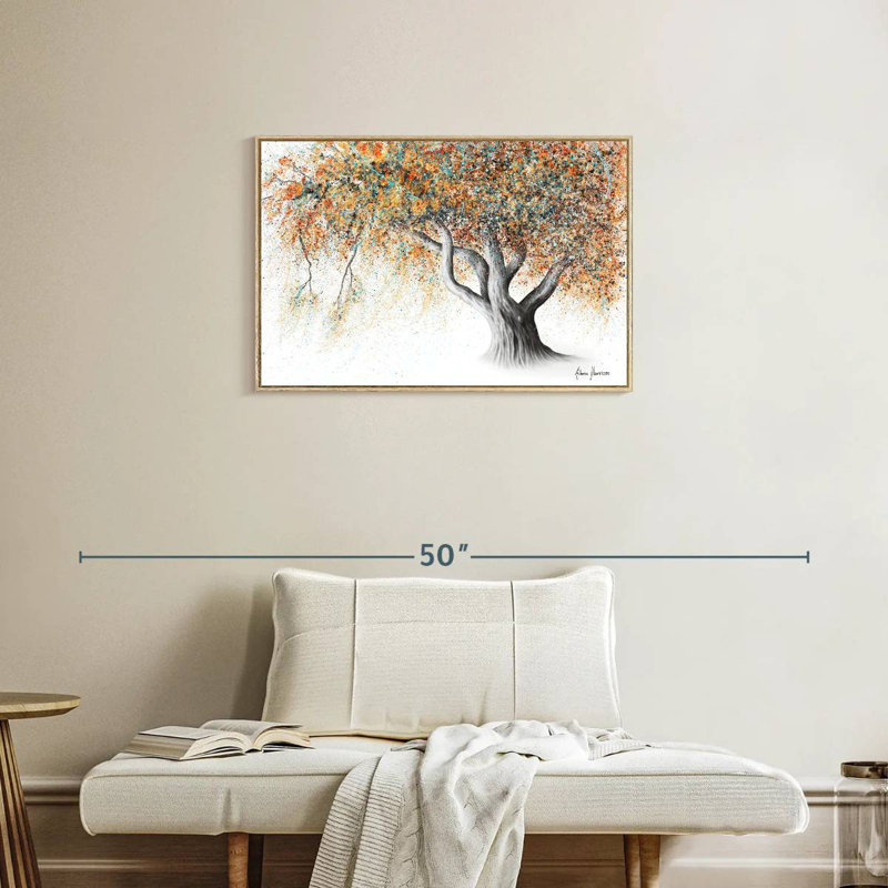 Rusty Autumn Tree, 31" X 21", Floating Frame Natural Wood