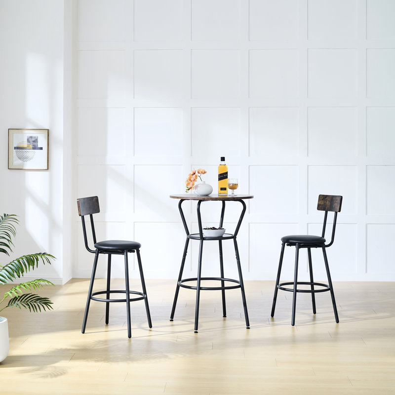 Table ronde rustique brun, structure en métal et plateau en bois, avec tabourets, idéal pour les tabourets de table de salle à manger brun, matériaux principaux, tablette de 24,73 po de large