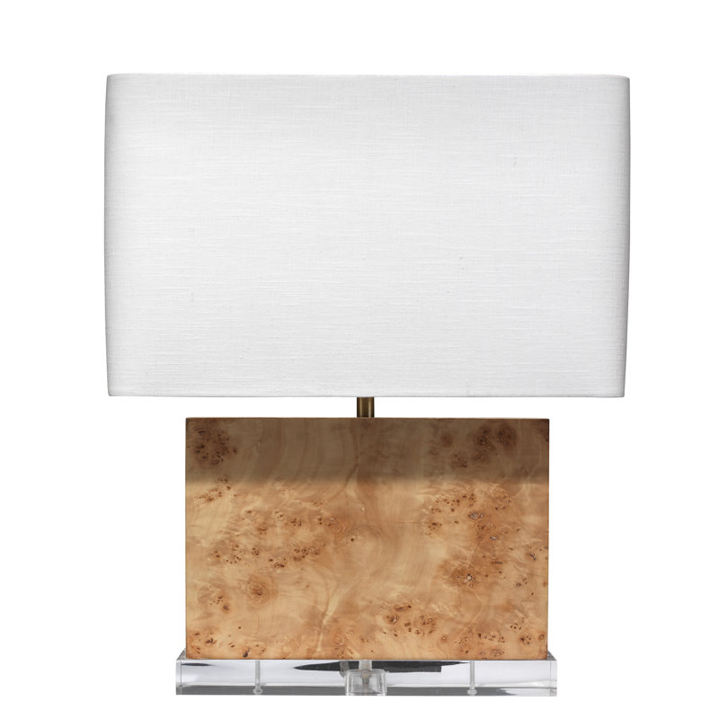 Natural Burl Wood Table Lamp with White Linen Shade