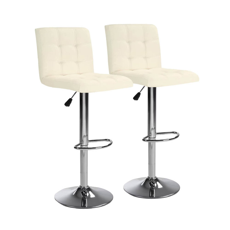 Bar Stools  Set of 2, Bar Stools for Kitchen Island, Square Cushion Bar Stools with Back, Footstool, Cafe, Beige