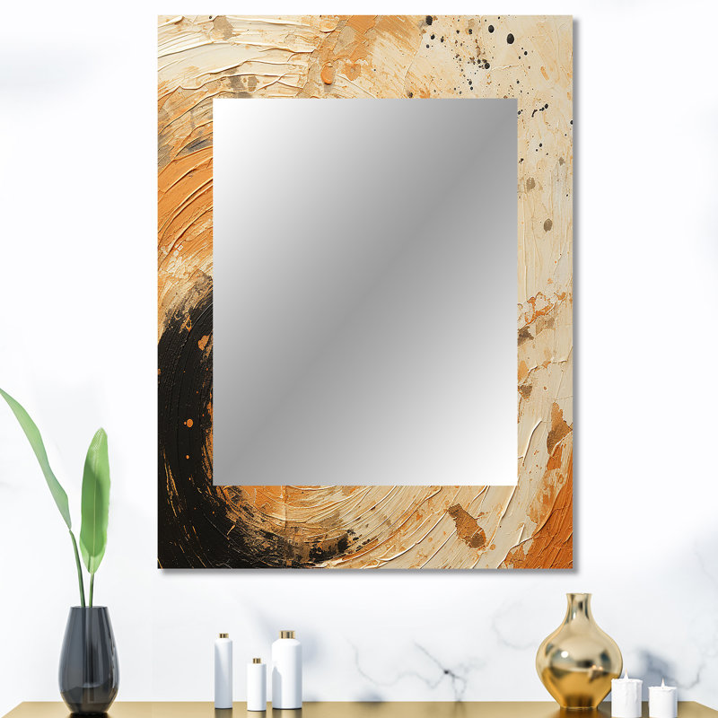 Radiant Revolve, spirale orange moderne - miroir décoratif spirales abstraites, miroir mural moderne, impression d'art en métal