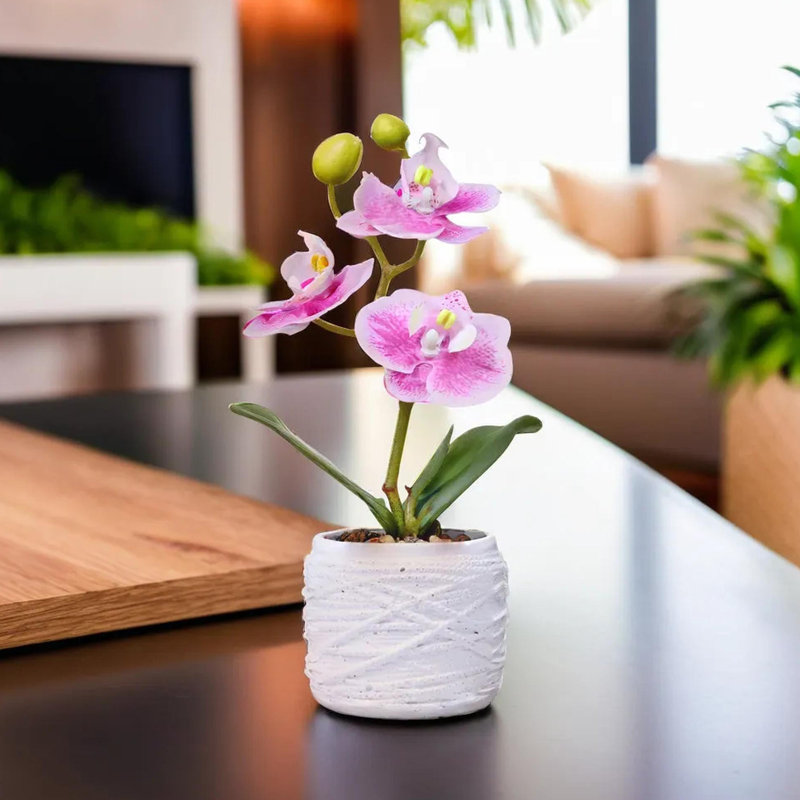 Petite plante artificielle orchidée rose d'intérieur, 9 pouces, 3 cm, Rose, Blanc