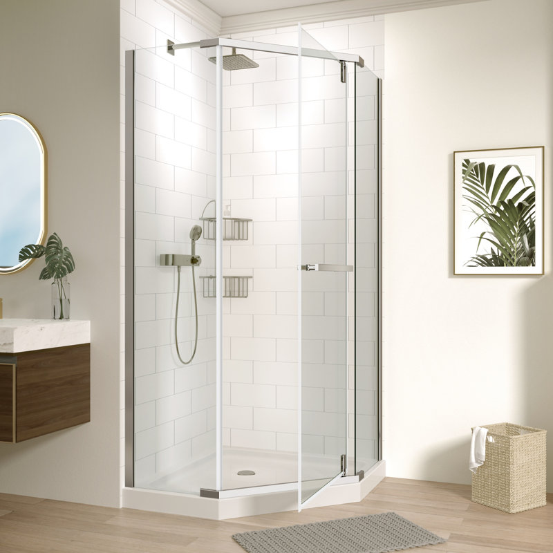 Pivot Shower Door With Tempered Glass - Finish 34.75 In. X 72 -Angle Fluid System Reliable Leakage 1/4" Clear Style Unhindered Effective Capacity