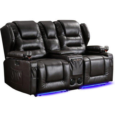 Canapé inclinable de 66,9 po de largeur avec console, haut-parleur Bluetooth et lumières DEL