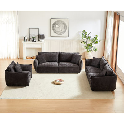 7 Living Room Couch - Linen, Wooden Frame, 5 Pillows For A Relaxing Experience Modern Linen Fabric Room, 3 + 1 With Frame And Pillows, Offers Large Seating Space Relaxation
