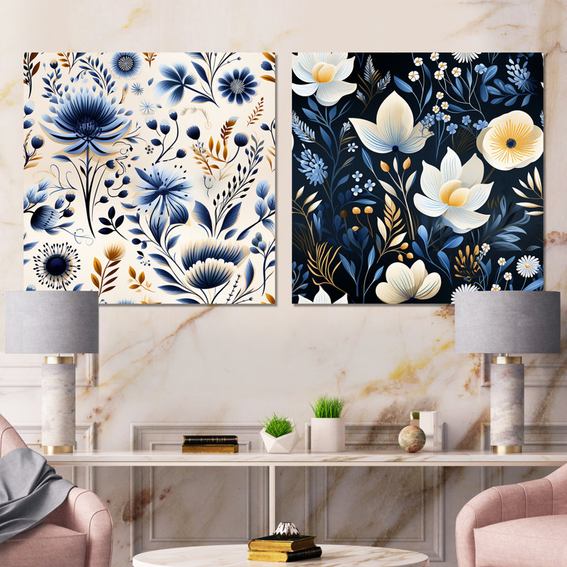 Hardman - Ensemble de 2 impressions murales florales, Toile tendue, H 16 po x l 33 po x P 1 po