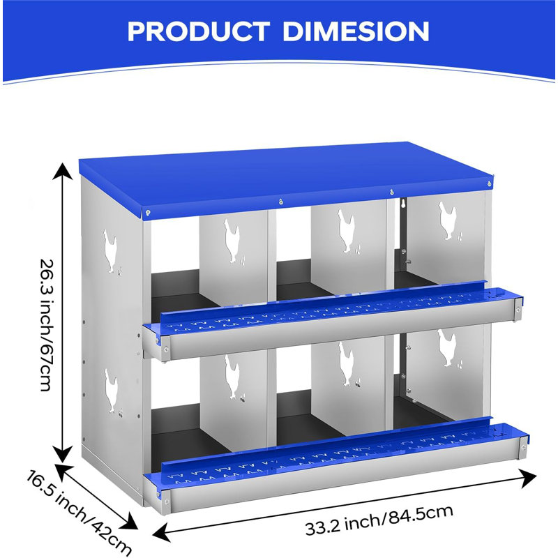 Chicken Nesting Box for Laying Eggs, 6 Compartment Metal Nesting Box,Wall Mount Chicken Nesting Boxes,Easy Egg Collection,Laying Boxes for Chickens Coop to Protect Eggs,Blue