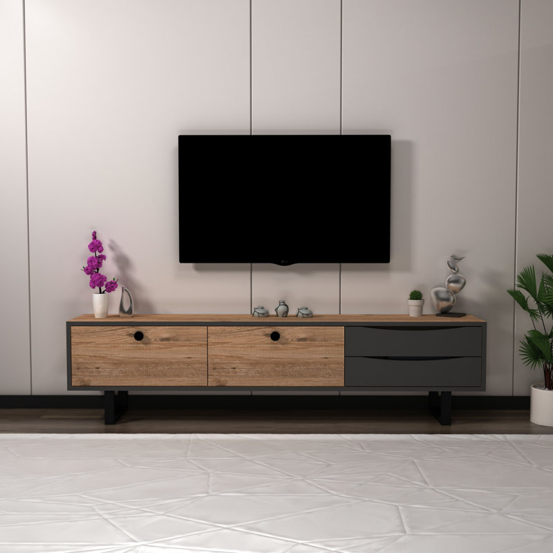 Makenlie TV Stand for TVs up to 75", Atlantic Pine/Anthracite