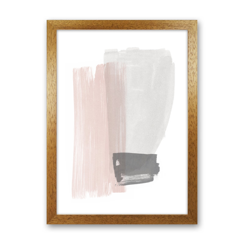 Grey And Pink Brushstrokes I - Print, 88cm H x 64cm W x 3cm D, Brown Framed Canvas