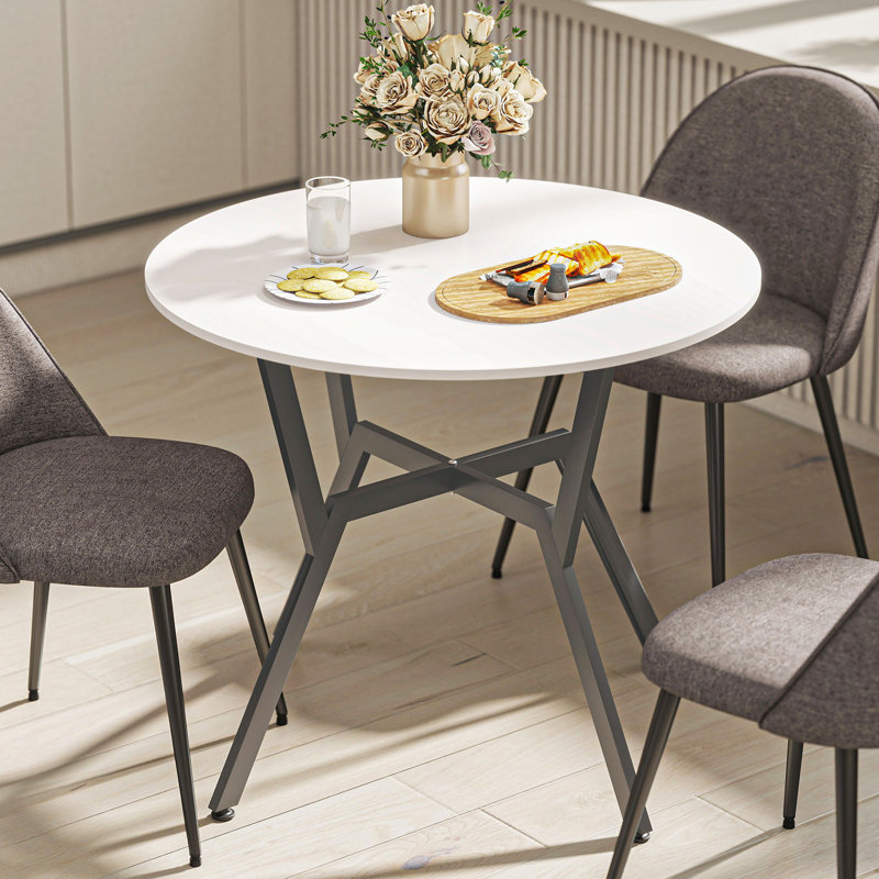Lamberto Round Metal Base Dining Table, White