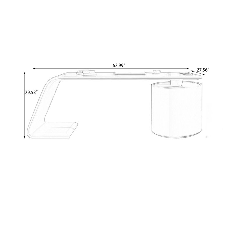 Bureau blanc rectangulaire en bois manufacturé avec 3 tiroirs, H 29,53 po x l 62,99 po x P 27,56 po