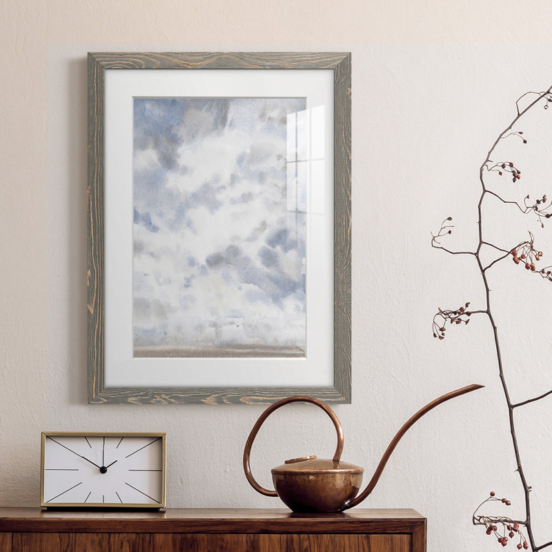 Ciel bleu IV - peinture encadrée, H 43,5 po x l 31,5 po x P 1 po, Encadré gris clair