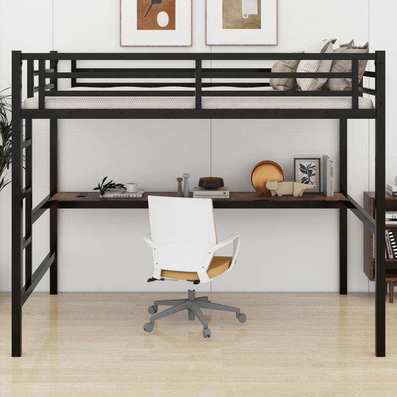 Lit mezzanine en métal avec prise de courant et éclairage DEL