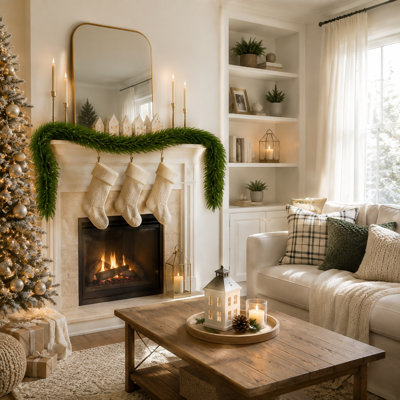 Artificial Norfolk Pine Garland with Drooping Branches, Real Touch Evergreen Green Vine, Indoor Seasonal Decor for Mantel, Stair Rail and Table Centerpiece