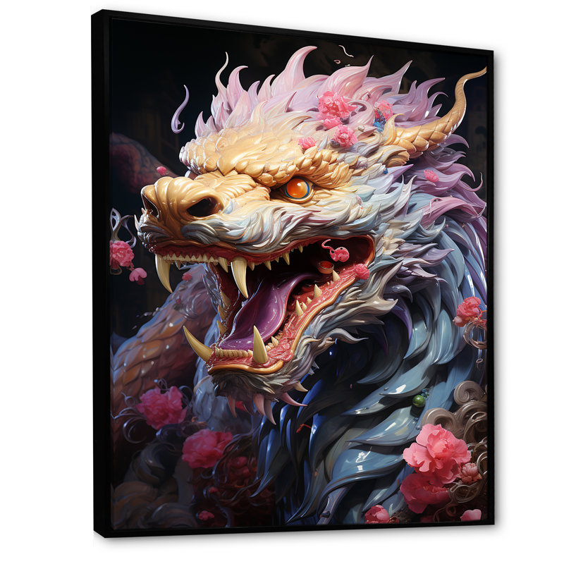 China Dragon Dance 1 - Art mural chinois, Cadre flottant noir, H 44 po x l 34 po x P 1,5 po