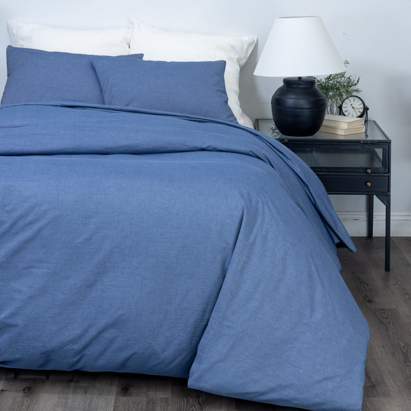 Housse de couette SENSA, CHAMBRAY, ensemble, Bleu, Housse de couette simple + 1 taie décorative