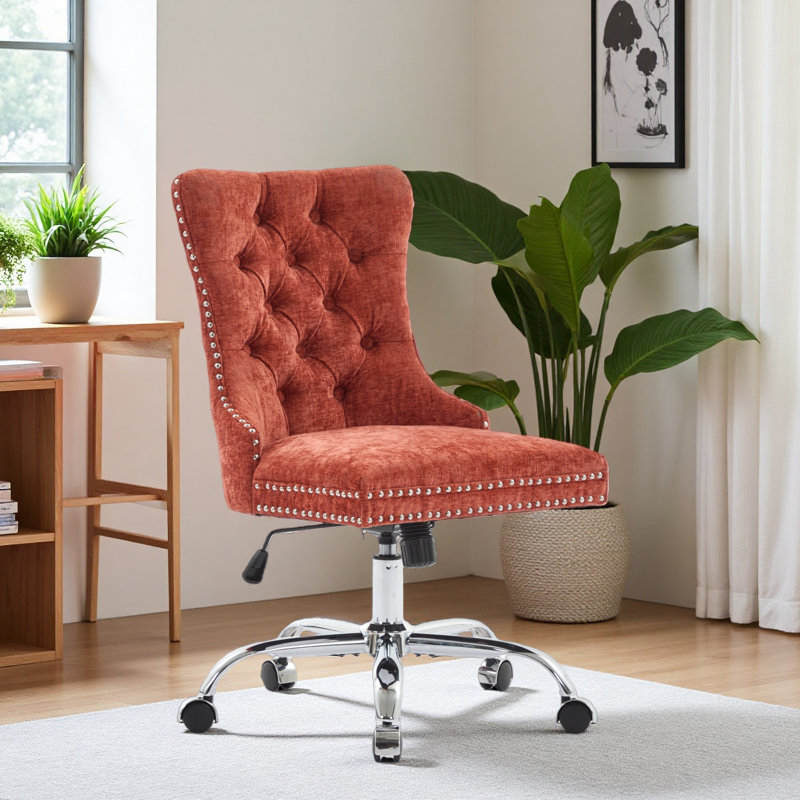 Office Chair,Modern Chenille Upholstered Tufted Button Home Office Chair With Chrome Metal Base,Adjustable Desk Chair Swivel Office Chair