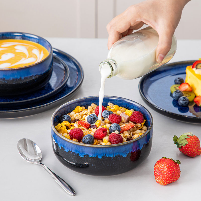 Piece Stoneware Dinnerware Set - Service for 4, Blue