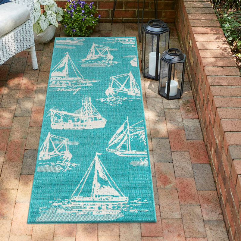 Indoor/Outdoor Coastal Area Rug, Runner 2'7" x 10'