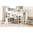 Metal Loft Bed with Wardrobe And L-shaped Desk, Full Size Loft Bed with Storage Cubes and Shelves, Heavy Duty Loft Bed for Kids Teens Adults, White