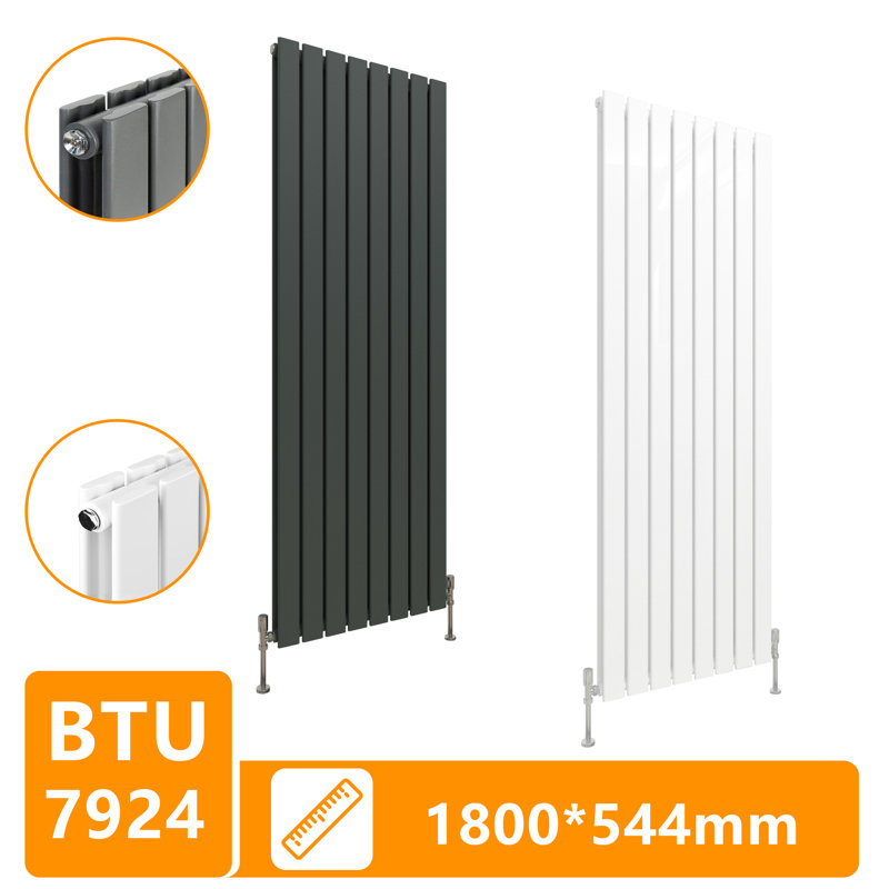 Flat Panel Central Heating Designer Radiator, 180cm H x 54.4cm W x 5.8cm D, White