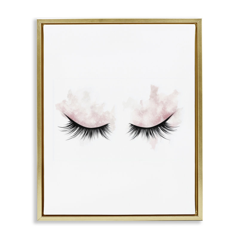 Cadre flottant rose pastel avec maquillage et cils, design par Christine Simpson Art, H 31 po x l 25 po