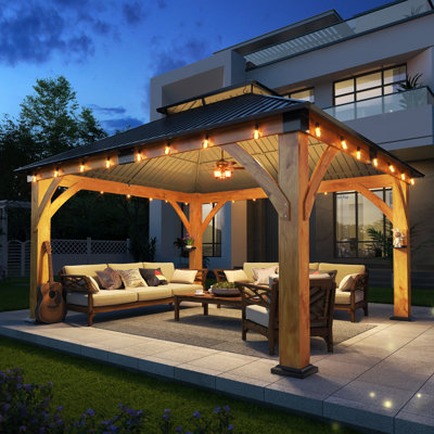 Outdoor Spruce Wood Hardtop Gazebo, Heavy-Duty Galvanized Steel Gazebo for Patio, Deck, Backyard, Lawn, and Garden