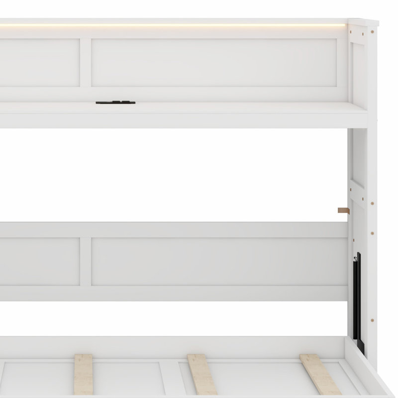 Murphy Bed With Desk,LED Light And USB Charging Station, Blanc