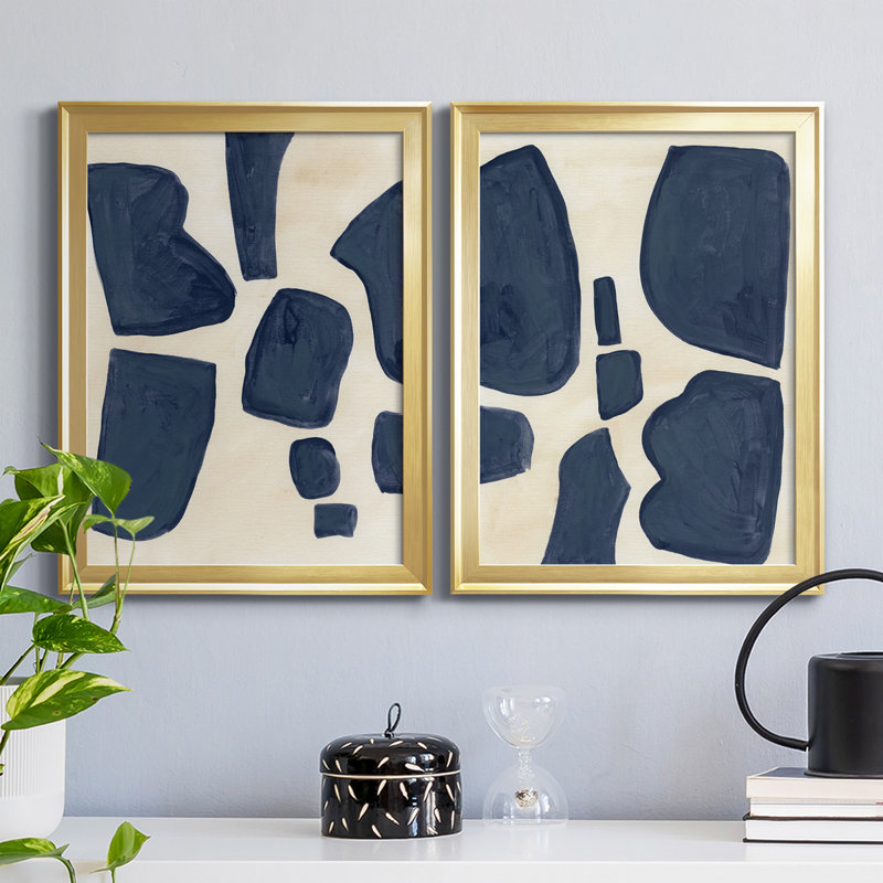 "Blue P pièces I", ensemble de 2 reproductions d'art encadrées, Doré, H 42,5 po x l 61 po