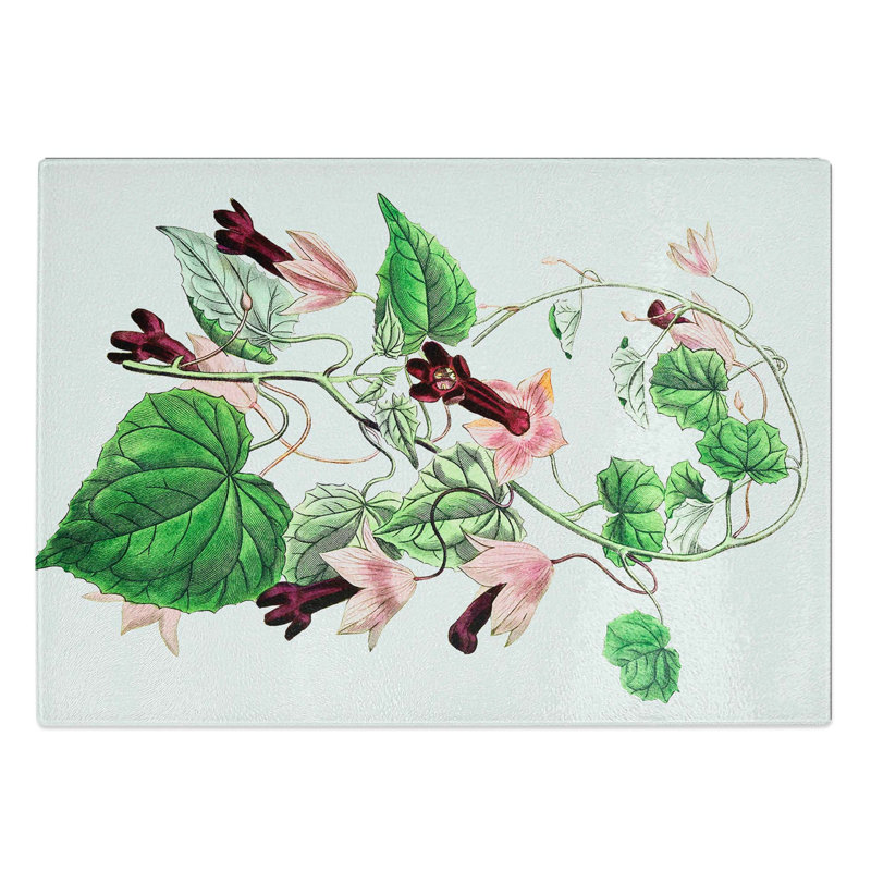 Tempered Glass Bell Vine Flowers Chopping Board, 28.5 cm W x 20 cm L
