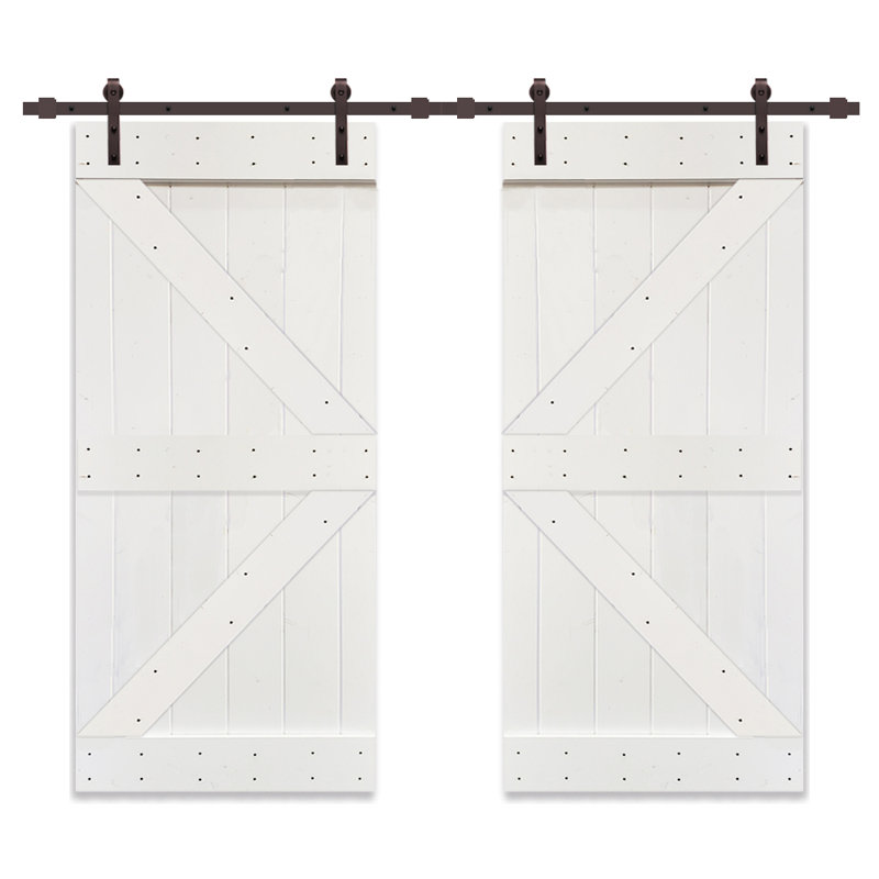 Porte de grange en bois lambrissé en Z avec trousse de quincaillerie d'installation, 36 po x 84 po, Blanc