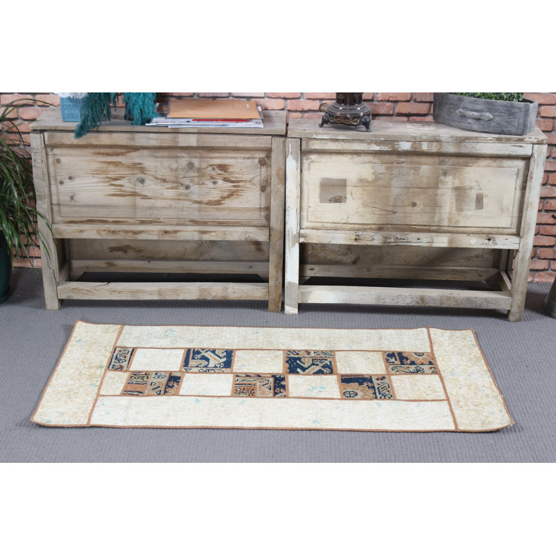 Handwoven Turkish Rug in Beige for Interior Decor Featuring Rustic Entry Mat with Bohemian Style for Small Spaces