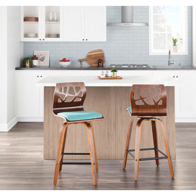 Tenessa Swivel Upholstered Counter Stool with Solid Wood Frame