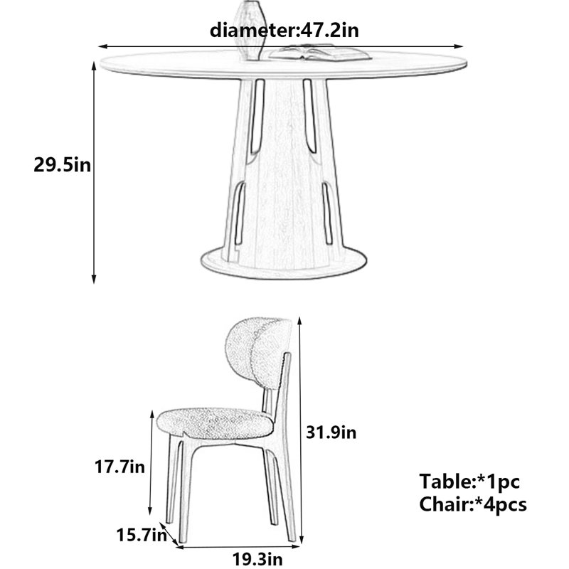 Table de salle à manger Minimalist, H 29,5 po x L 47,2 po x l 47,2 po