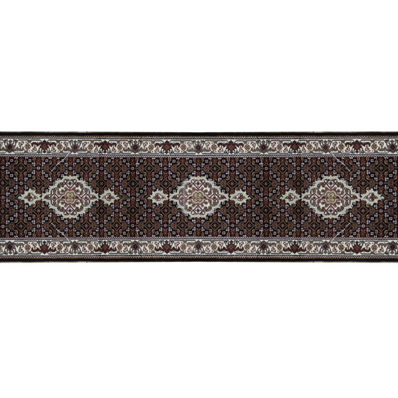 Hand-Knotted High-Quality Black and Cream Runner