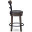  Tabouret de bar gris pivotant rembourré avec dossier en bois massif de 37,25 po de hauteur