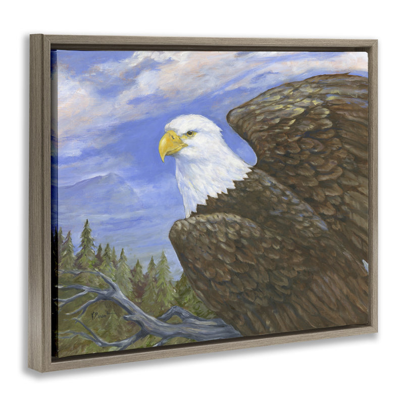 Cadre flottant en forme d'aigle au sommet d'un arbre, design par Paul Brent, H 17 po x l 21 po