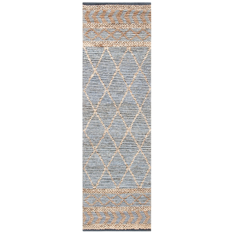 Phippsburg Geometric Handwoven Natural/Blue Area Rug, Runner 2'3" x 8'