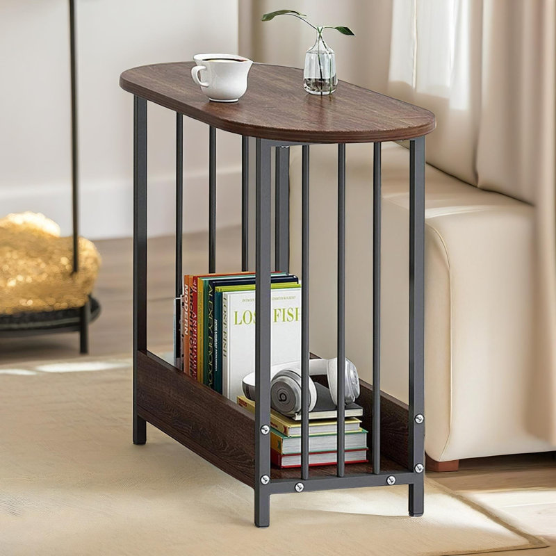 2 Tier Side Table with Storage Shelf, Accent End Table, Living Room, Brown