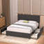 Base de lit pleine grandeur avec 4 tiroirs de rangement et tête de lit capitonnée réglable Kempst, lit plateforme tapissier avec station de charge USB et de type C, support de lattes en bois, aucun sommier nécessaire-1518729458-1520951882