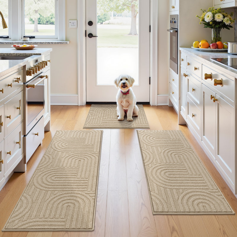 Wear-Resistant Kitchen Mat Runner Rug(Set of 3), Beige