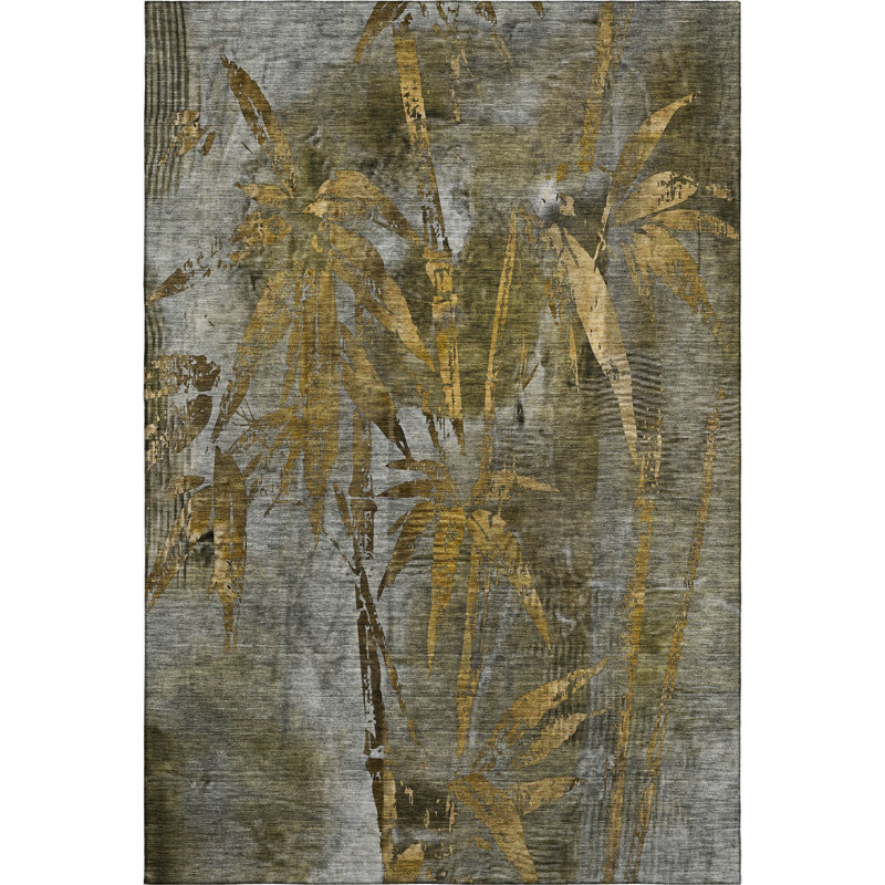 Premium Machine Washable Mayfield AMF2222 Botanical Rug, 3' x 5', Pewter