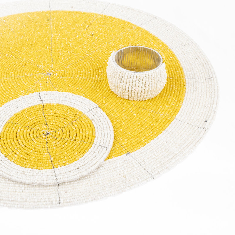 Cromwell Glass Patchwork Round, Yellow/White