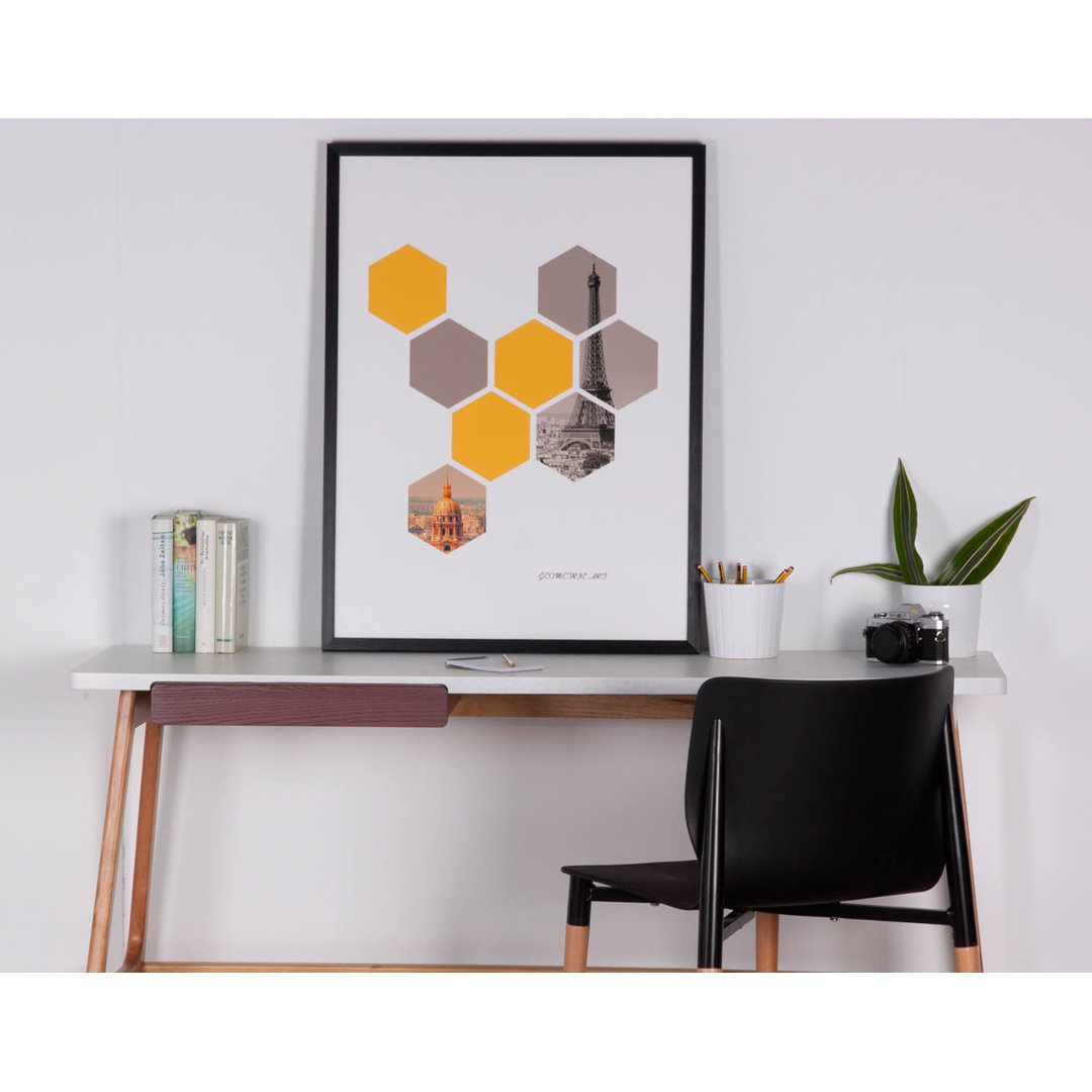 Gerahmtes Kunststoffbild Hexagons in Weiß/Gelb