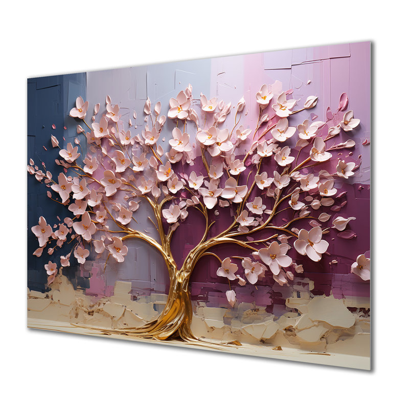 Orchidée rose et or Garden Of Branches III - arbre, art mural en métal, H 30 po x l 40 po x P 1,5 po