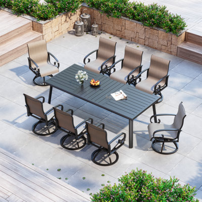 Ensemble repas pour 8 personnes avec chaises pivotantes en aluminium Sunbrella