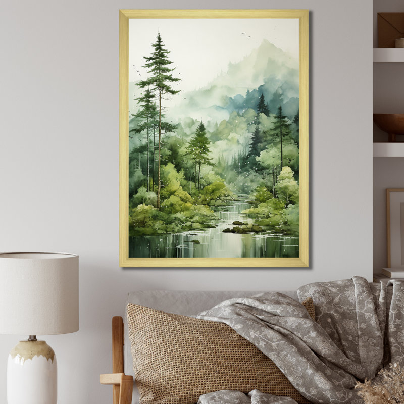 Forêt, énigmatique, forêt, art mural, H 32 po x l 16 po x P 1 po, Cadre doré simple