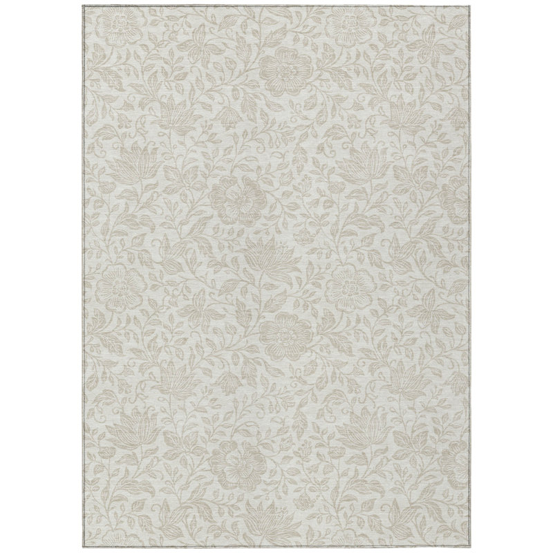 Machine Washable Indoor/Outdoor Chantille ACN2572 Floral Rug, Ivory, 9' x 12'