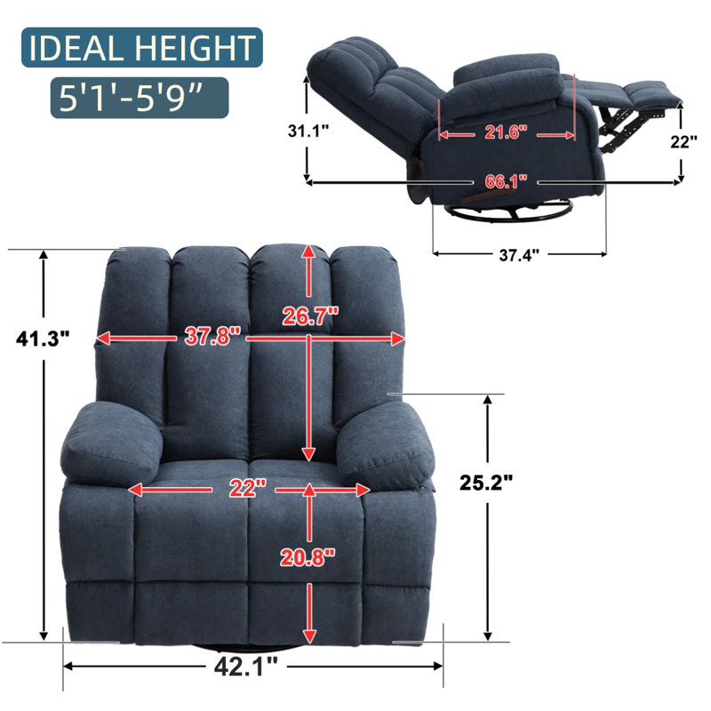 Sarjeet 42.5'' Wide Upholstered Manual Recliner, Gray